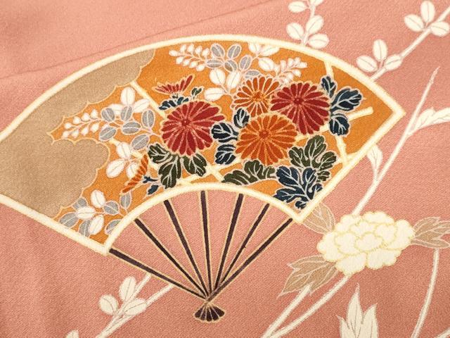平和屋着物■訪問着 扇面枝花文 御所車文 暈し染め 金彩 正絹 逸品 CABJ3094ev