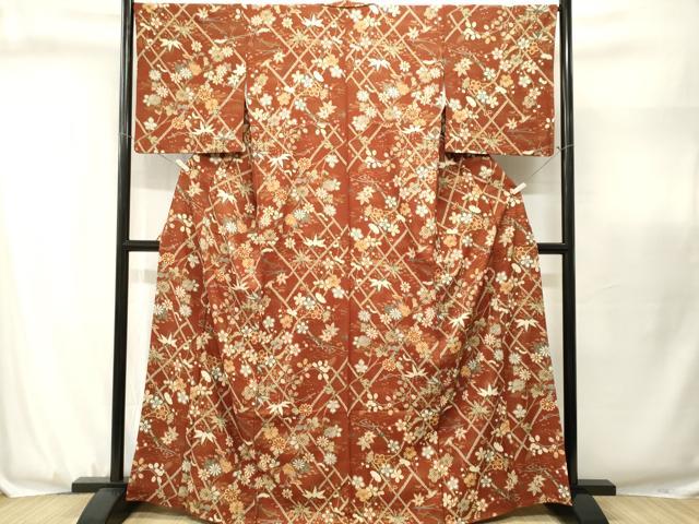 平和屋着物■上質な小紋 溢れ松葉笹枝萩花文 金彩 正絹 逸品 CABJ3098ev