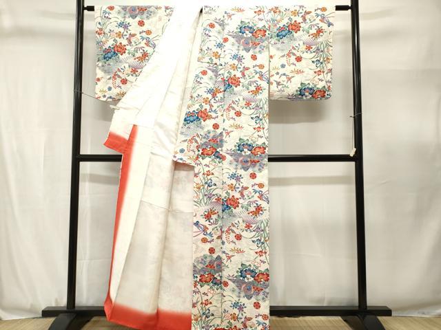 平和屋着物■上質な小紋 型染め 遠山鳳凰花鳥文 舞蝶文 鬼しぼ縮緬 正絹 逸品 CABJ3099ev