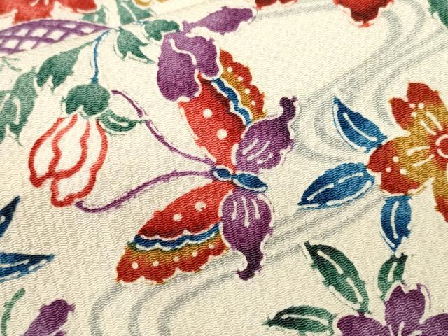 平和屋着物■上質な小紋 型染め 遠山鳳凰花鳥文 舞蝶文 鬼しぼ縮緬 正絹 逸品 CABJ3099ev