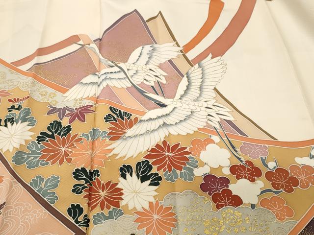 平和屋着物■訪問着 飛鶴花文 花筏文 金彩 正絹 逸品 CABJ3103ev