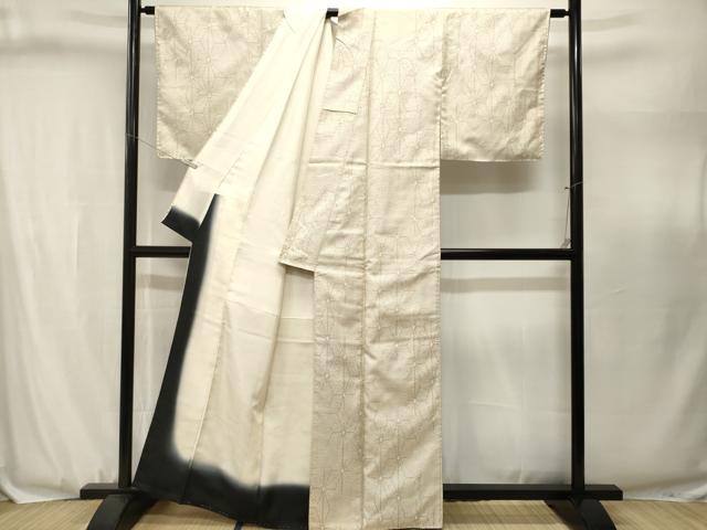 平和屋着物■上質な紬 十字麻の葉文様 正絹 逸品 CABJ3116ev