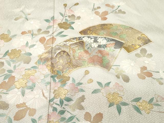 平和屋着物■訪問着 駒刺繍 地紙御所車枝花文 横笛 暈し染め 金彩 やまと誂製 正絹 逸品 CABJ3130ev