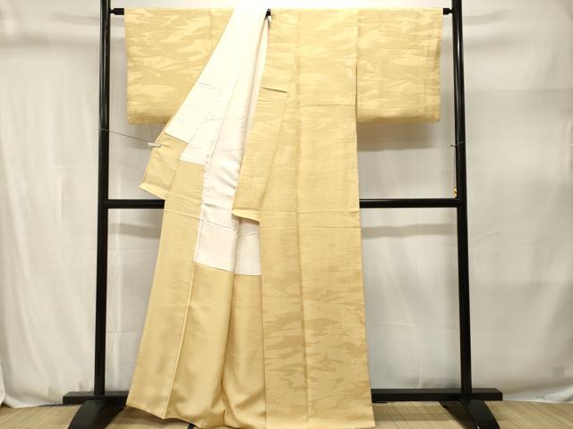 平和屋着物■上質な色無地 立波地紋 刈安色 正絹 逸品 CABJ3152ev