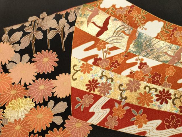 平和屋着物■豪華黒留袖 駒刺繍 扇面飛鶴枝菊文 金銀彩 正絹 逸品 CABJ3159ev