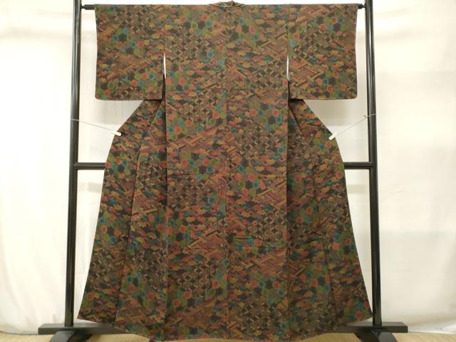 平和屋着物■上質な小紋 切嵌吉祥文 鬼しぼ縮緬 正絹 逸品 CABJ3175ev
