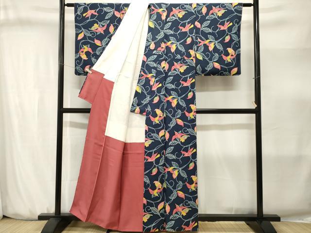 平和屋着物■上質な小紋 蔦の葉花鳥文 正絹 逸品 CABJ3178ev