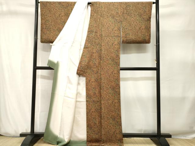 平和屋着物■上質な小紋 切嵌更紗花文 鬼しぼ縮緬 正絹 逸品 CABJ3179ev