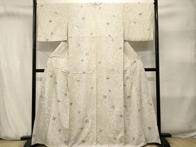 平和屋着物■上質な小紋 扇面枝花文 銀彩 正絹 逸品 CABJ3180ev