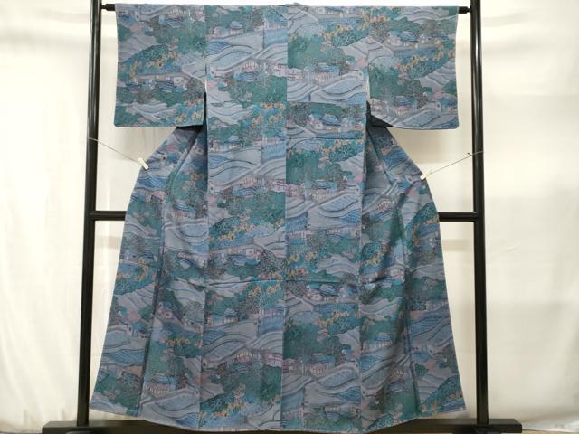 平和屋着物■上質な小紋 風景文 鬼しぼ縮緬 正絹 逸品 CABJ3184ev