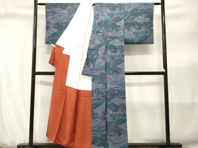 平和屋着物■上質な小紋 風景文 鬼しぼ縮緬 正絹 逸品 CABJ3184ev