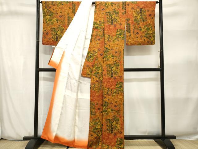 平和屋着物■上質な小紋 更紗破れ色紙草花文 正絹 逸品 CABJ3186ev