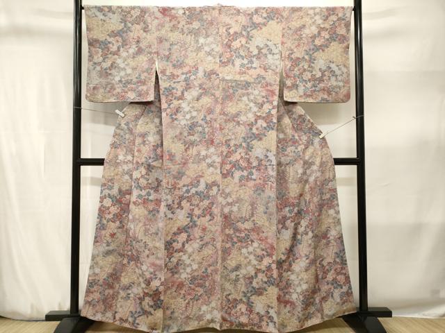 平和屋着物■上質な小紋 草花文 暈し染め 鬼しぼ縮緬 正絹 逸品 CABJ3194ev