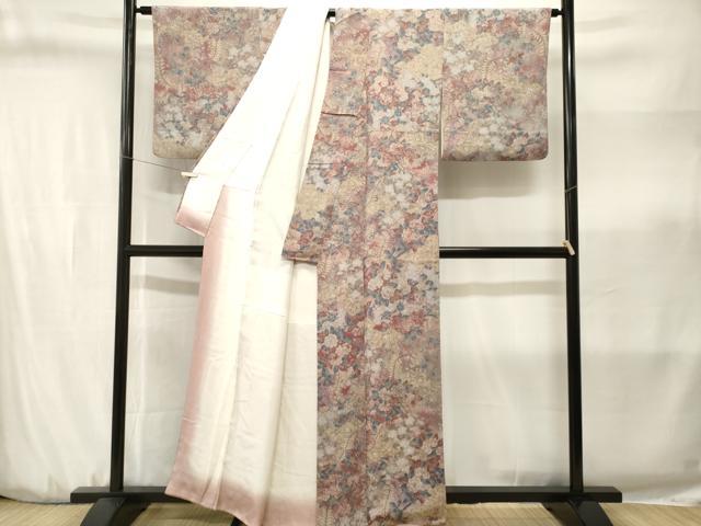 平和屋着物■上質な小紋 草花文 暈し染め 鬼しぼ縮緬 正絹 逸品 CABJ3194ev