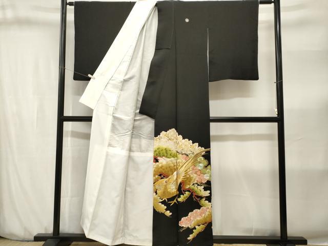 平和屋着物■豪華黒留袖 総刺繍 尾長鳥松花文 金彩 正絹 逸品 CABJ3195ev