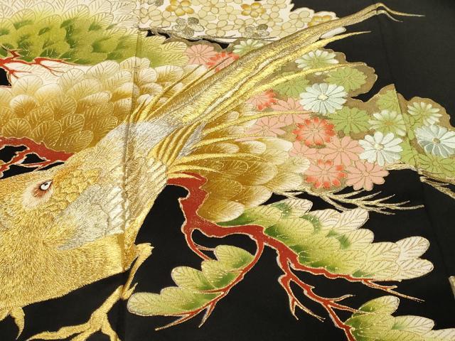 平和屋着物■豪華黒留袖 総刺繍 尾長鳥松花文 金彩 正絹 逸品 CABJ3195ev