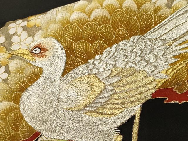 平和屋着物■豪華黒留袖 総刺繍 尾長鳥松花文 金彩 正絹 逸品 CABJ3195ev