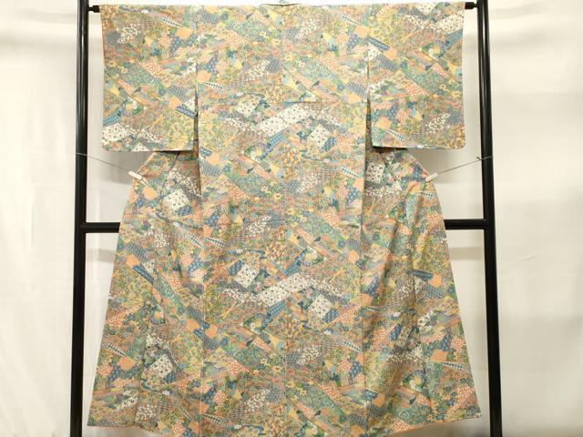 平和屋着物■上質な小紋 切嵌風景文 正絹 逸品 CABJ3198ev