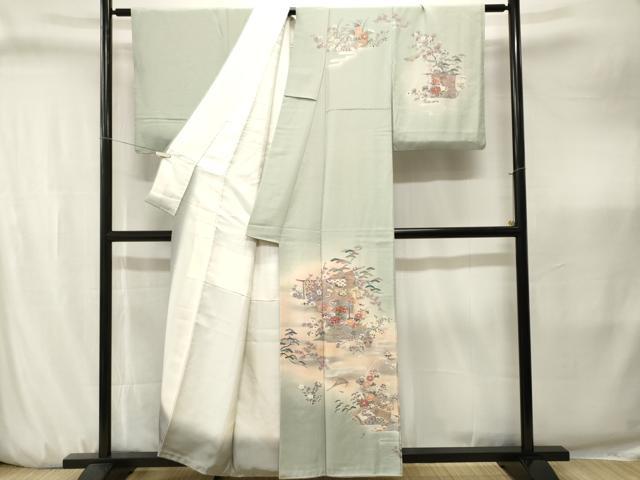 平和屋着物■訪問着 松竹梅 几帳宝尽くし花文 暈し染め 金銀彩 反端付き 正絹 逸品 CABJ3228ev