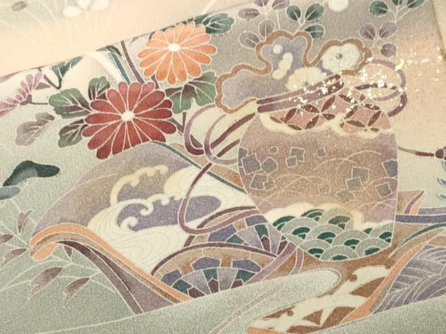 平和屋着物■訪問着 松竹梅 几帳宝尽くし花文 暈し染め 金銀彩 反端付き 正絹 逸品 CABJ3228ev