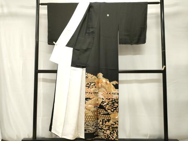 平和屋着物■豪華黒留袖 駒刺繍 地紙宝尽くし飛鶴花文 金彩 胴抜き仕立て 正絹 逸品 CABJ3229ev