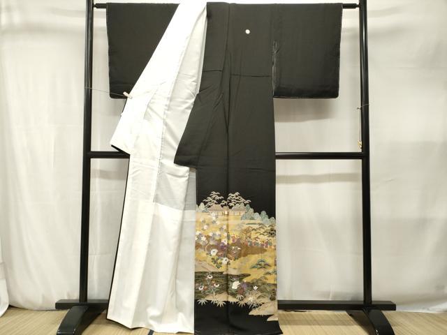 平和屋着物■豪華黒留袖 駒刺繍 人物御所解文 金彩 正絹 逸品 CABJ3231ev