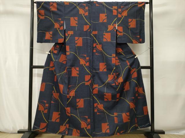 平和屋着物■上質な紬 色紙重ね幾何学文 正絹 逸品 CABJ3237ev