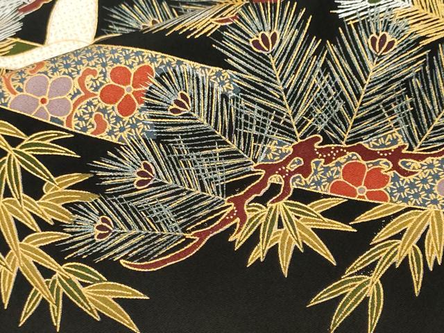 平和屋着物■豪華黒留袖 駒刺繍 松竹梅飛鶴文 金銀彩 正絹 逸品 CABJ3245ev