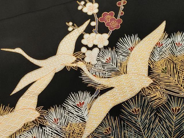 平和屋着物■豪華黒留袖 駒刺繍 松竹梅飛鶴文 金銀彩 正絹 逸品 CABJ3245ev