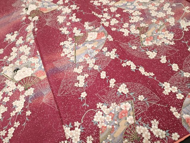 平和屋着物■上質な小紋 扇面枝桜文 暈し染め 金彩 鬼しぼ縮緬 正絹 逸品 CABJ3252ev