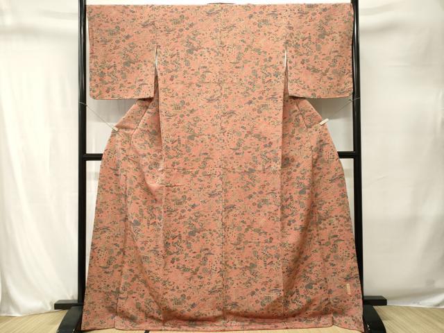 平和屋着物■上質な小紋 草木染 型染め 鳳凰風景文 ロング丈 正絹 逸品 CABJ3255ev