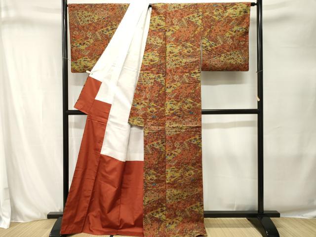 平和屋着物■上質な紬 幾何学花文 正絹 逸品 CABJ3268ev