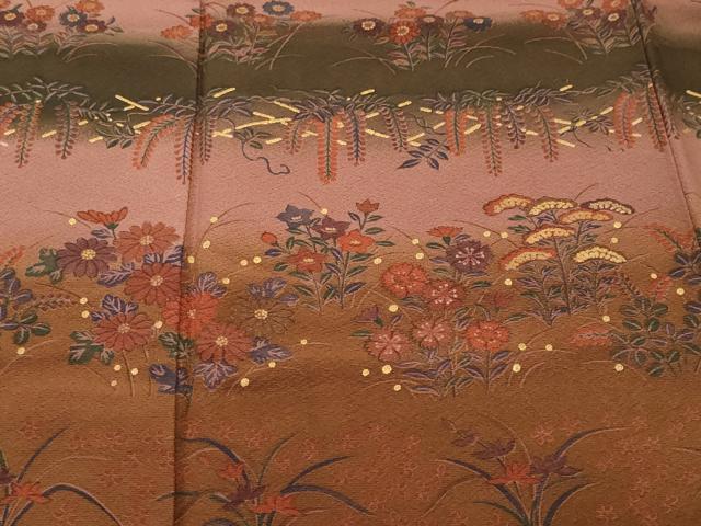 平和屋着物■訪問着 作家物 露芝草花文 暈し染め 金彩 正絹 逸品 CABJ3293ev