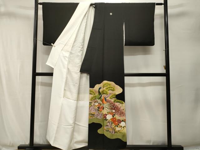 平和屋着物■豪華黒留袖 刺繍 孔雀笹松花文 暈し染め 金彩 正絹 逸品 CABJ3295ev