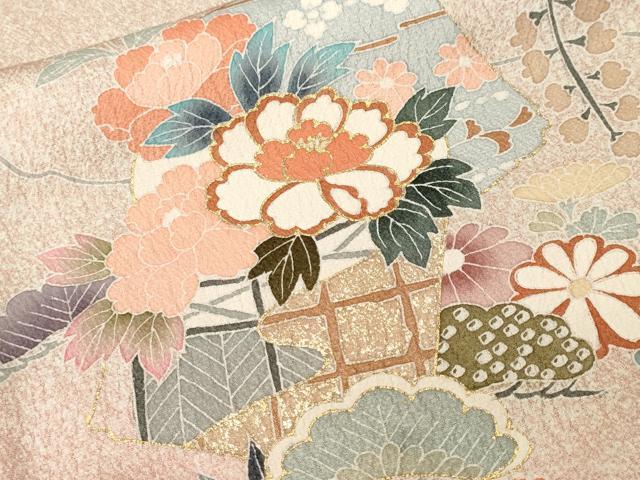 平和屋着物■訪問着 破れ色紙松草花文 暈し染め 金彩 正絹 逸品 CABJ3324ev
