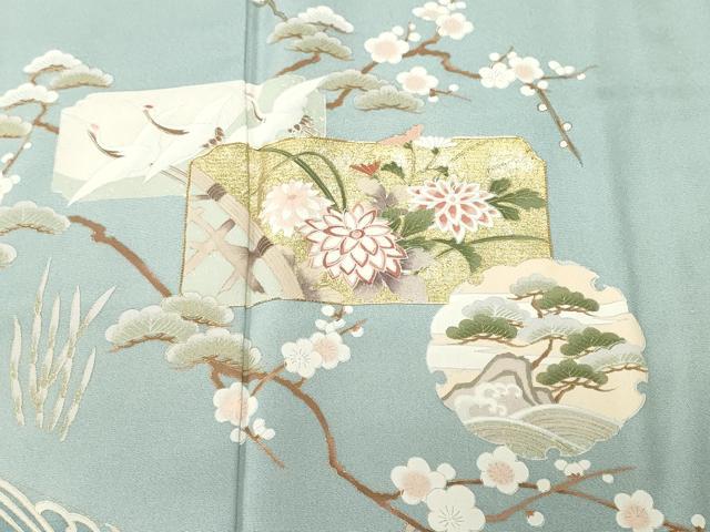 平和屋着物■豪華色留袖 駒刺繍 飛鶴色紙重ね雪輪枝梅松文 暈し染め 金彩 正絹 逸品 CABJ3327ev