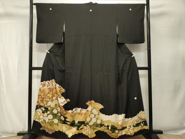 平和屋着物■豪華黒留袖 作家物 駒刺繍 白鷺 休み鳥枝梅草花文 金彩 正絹 逸品 CABJ3333ev