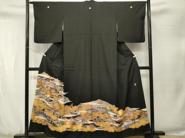 平和屋着物■豪華黒留袖 作家物 駒刺繍 人物風景文 金彩 正絹 逸品 CABJ3334ev