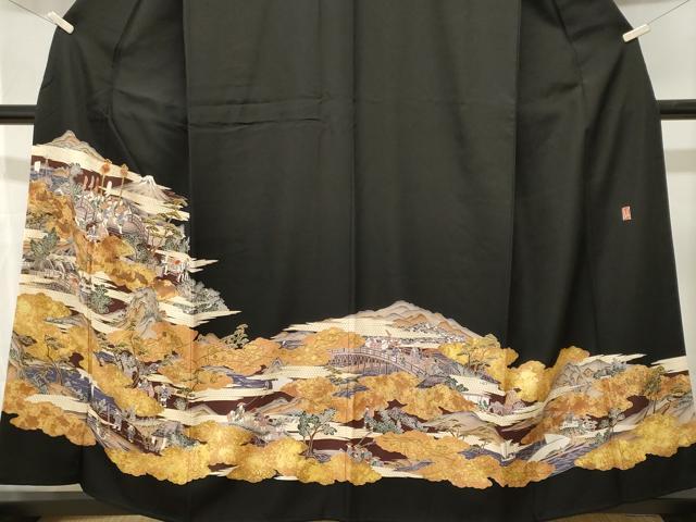 平和屋着物■豪華黒留袖 作家物 駒刺繍 人物風景文 金彩 正絹 逸品 CABJ3334ev