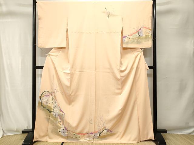 平和屋着物■訪問着 刺繍 枝梅流水飛鶴文 暈し染め 金銀彩 正絹 逸品 CABJ3337ev