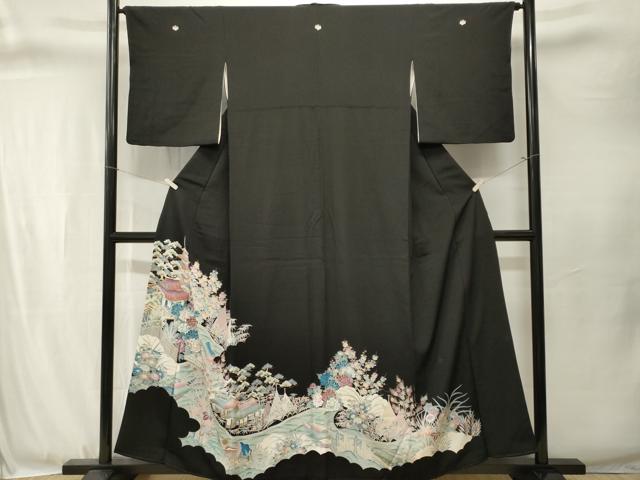 平和屋着物■豪華黒留袖 駒刺繍 鴛鴦御所解文 金彩 正絹 逸品 CABJ3345ev