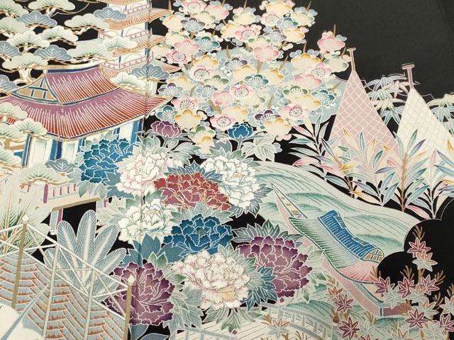 平和屋着物■豪華黒留袖 駒刺繍 鴛鴦御所解文 金彩 正絹 逸品 CABJ3345ev