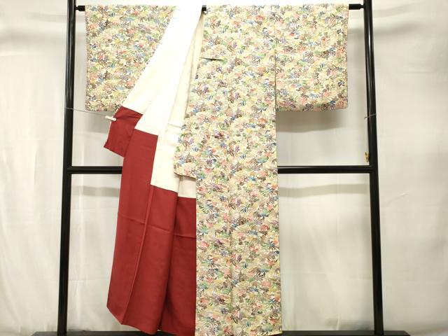 平和屋着物■上質な小紋 型染め 草花文 正絹 逸品 CABJ3378ev
