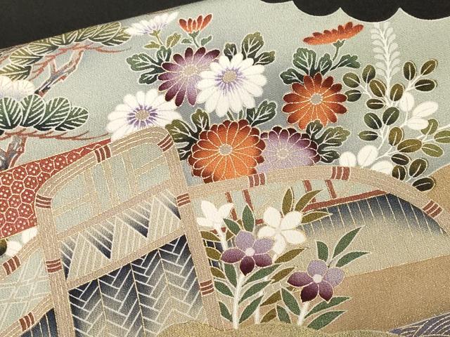 平和屋着物■豪華黒留袖 駒刺繍 松竹梅流水御所車花文 金彩 正絹 逸品 CABJ3404ev