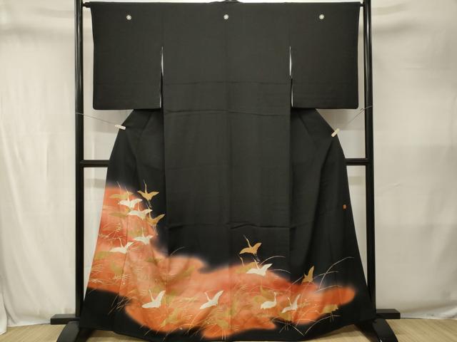 平和屋着物■豪華黒留袖 作家物 駒刺繍 芒箔散らし飛鶴文 暈し染め 金彩 正絹 逸品 CABJ3410ev