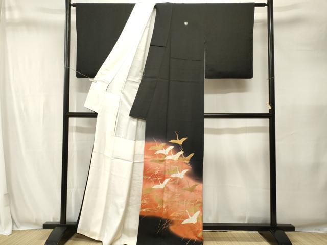 平和屋着物■豪華黒留袖 作家物 駒刺繍 芒箔散らし飛鶴文 暈し染め 金彩 正絹 逸品 CABJ3410ev
