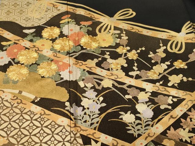 平和屋着物■十日町友禅作家 龍谷 黒留袖 駒刺繍 松竹梅吉祥文 正絹 逸品 CABJ3414ev
