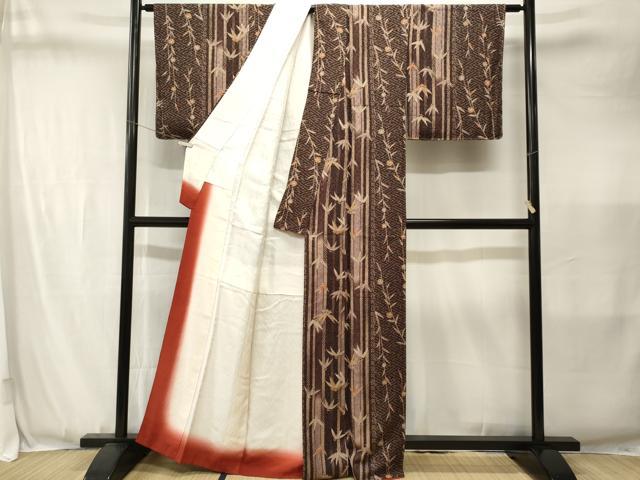 平和屋着物■上質な小紋 笹 枝垂れ桜文 暈し染め 正絹 逸品 CABJ3425ev