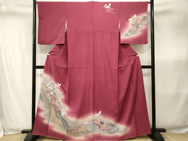 平和屋着物■訪問着 立波枝梅飛鶴文 暈し染め 金彩 正絹 逸品 CABJ3430ev