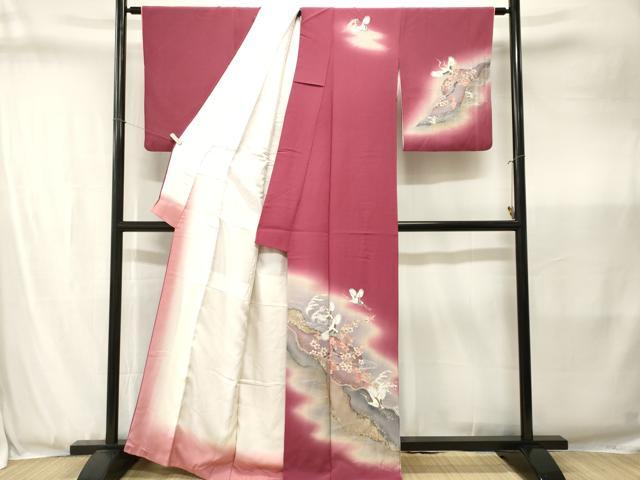 平和屋着物■訪問着 立波枝梅飛鶴文 暈し染め 金彩 正絹 逸品 CABJ3430ev